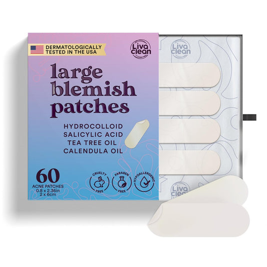 60CT Große Pickel-Pflaster – Hydrokolloid-Akne-Pflaster mit Salicylsäure, Teebaum- & Ringelblumenöl – Gesichts-Pickel-Pflaster für Kinn, Nase, Stirn, Körper – Hydrokolloid-Bandagen XL