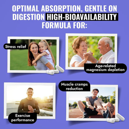 Premium Magnesium Kapseln 500mg, Hochabsorbierend, Chelatisiert, Gepuffert, Citrat, Glycinat – Unterstützt Verdauung, Knochen, Schlaf & Muskeln – 120 Kapseln