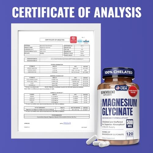 Premium Magnesium Kapseln 500mg, Hochabsorbierend, Chelatisiert, Gepuffert, Citrat, Glycinat – Unterstützt Verdauung, Knochen, Schlaf & Muskeln – 120 Kapseln