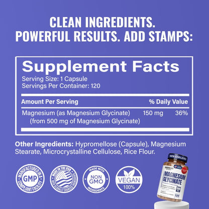 Premium Magnesium Kapseln 500mg, Hochabsorbierend, Chelatisiert, Gepuffert, Citrat, Glycinat – Unterstützt Verdauung, Knochen, Schlaf & Muskeln – 120 Kapseln