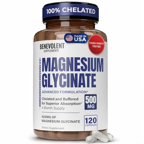 Premium Magnesium Kapseln 500mg, Hochabsorbierend, Chelatisiert, Gepuffert, Citrat, Glycinat – Unterstützt Verdauung, Knochen, Schlaf & Muskeln – 120 Kapseln