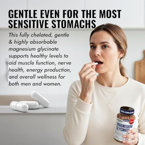 Premium Magnesium Kapseln 500mg, Hochabsorbierend, Chelatisiert, Gepuffert, Citrat, Glycinat – Unterstützt Verdauung, Knochen, Schlaf & Muskeln – 120 Kapseln