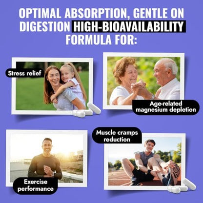 Premium Magnesium Kapseln 500mg, Hochabsorbierend, Chelatisiert, Gepuffert, Citrat, Glycinat – Unterstützt Verdauung, Knochen, Schlaf & Muskeln – 120 Kapseln