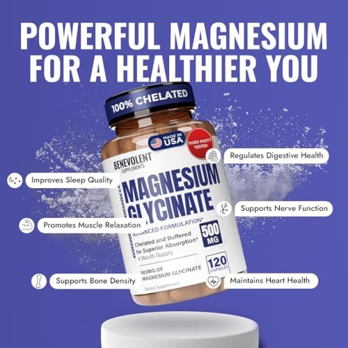 Premium Magnesium Kapseln 500mg, Hochabsorbierend, Chelatisiert, Gepuffert, Citrat, Glycinat – Unterstützt Verdauung, Knochen, Schlaf & Muskeln – 120 Kapseln