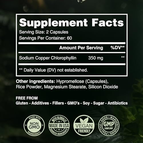 Benevolent Nourishment Chlorophyll Nahrungsergänzungsmittel – Detox & Immununterstützung, innerer Deodorant, Kapseln (120 Stück)
