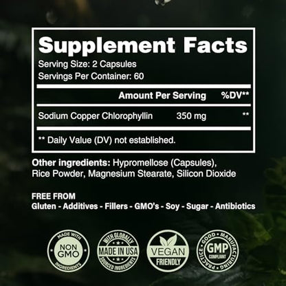 Benevolent Nourishment Chlorophyll Nahrungsergänzungsmittel – Detox & Immununterstützung, innerer Deodorant, Kapseln (120 Stück)