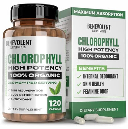 Benevolent Nourishment Chlorophyll Nahrungsergänzungsmittel – Detox & Immununterstützung, innerer Deodorant, Kapseln (120 Stück)