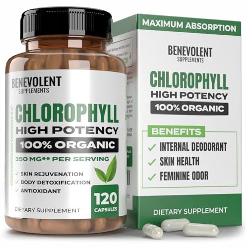Benevolent Nourishment Chlorophyll Nahrungsergänzungsmittel – Detox & Immununterstützung, innerer Deodorant, Kapseln (120 Stück)