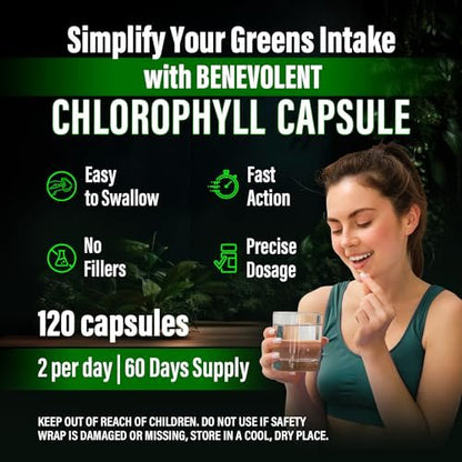 Benevolent Nourishment Chlorophyll Nahrungsergänzungsmittel – Detox & Immununterstützung, innerer Deodorant, Kapseln (120 Stück)