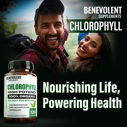 Benevolent Nourishment Chlorophyll Nahrungsergänzungsmittel – Detox & Immununterstützung, innerer Deodorant, Kapseln (120 Stück)
