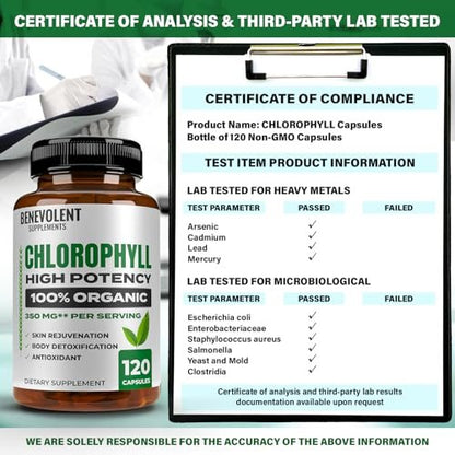 Benevolent Nourishment Chlorophyll Nahrungsergänzungsmittel – Detox & Immununterstützung, innerer Deodorant, Kapseln (120 Stück)
