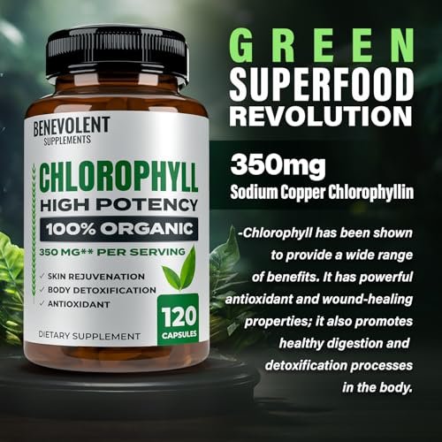 Benevolent Nourishment Chlorophyll Nahrungsergänzungsmittel – Detox & Immununterstützung, innerer Deodorant, Kapseln (120 Stück)