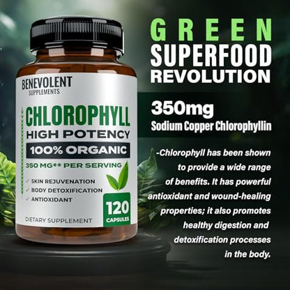 Benevolent Nourishment Chlorophyll Nahrungsergänzungsmittel – Detox & Immununterstützung, innerer Deodorant, Kapseln (120 Stück)