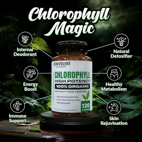 Benevolent Nourishment Chlorophyll Nahrungsergänzungsmittel – Detox & Immununterstützung, innerer Deodorant, Kapseln (120 Stück)