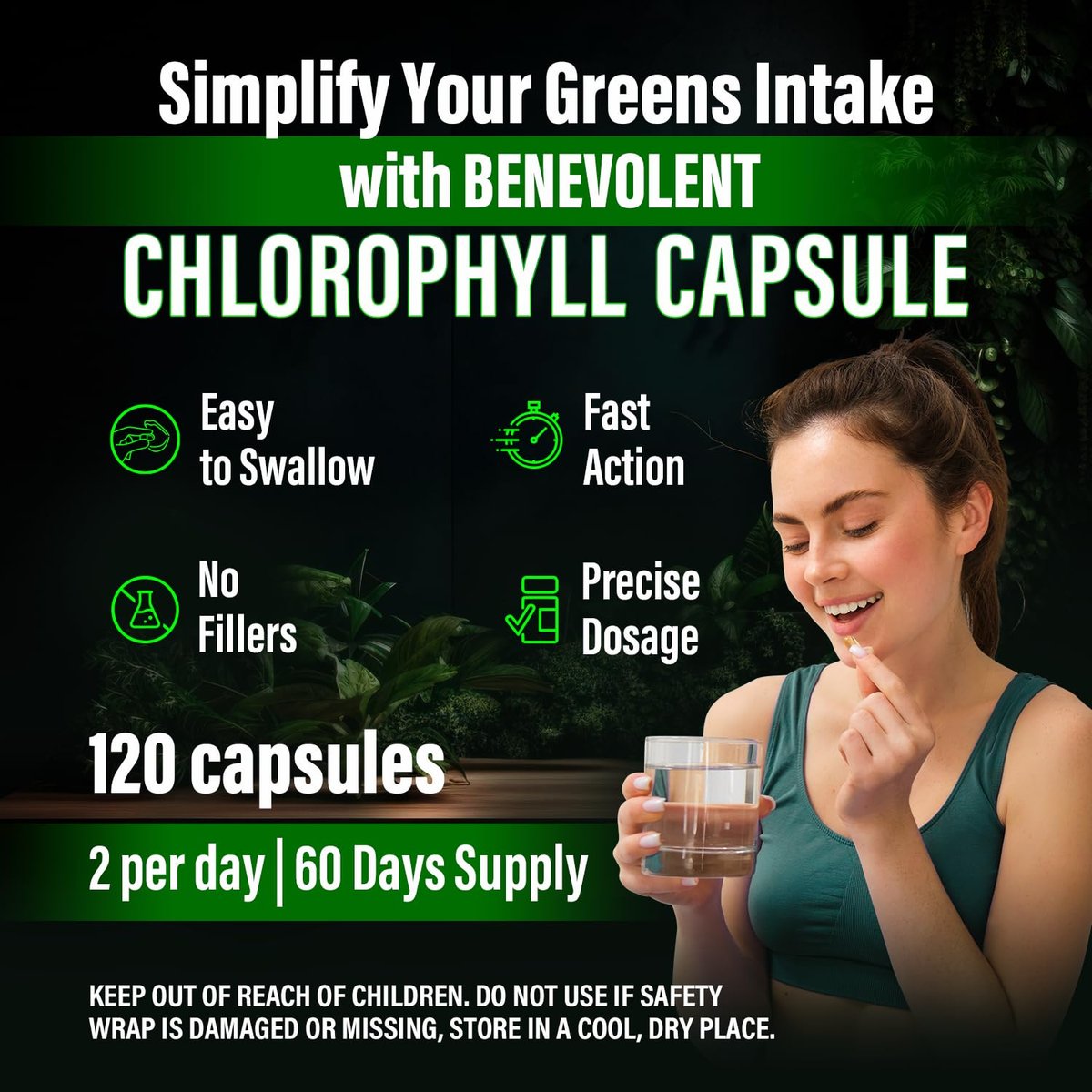 Benevolent Nourishment Chlorophyll Nahrungsergänzungsmittel – Detox & Immununterstützung, innerer Deodorant, Kapseln (120 Stück)