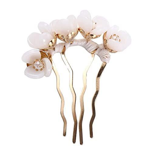 2 Stück Chinesische Blumen Haarstab, Perlen U-förmige Haarnadel für Frauen, Traditionelle Klassische Blumen Haargabel, Temperament Cheongsam Frisur Accessoires