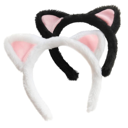 ajdvart Katzenohren Stirnband 2er-Pack – Plüschige, flauschige Haarbänder für Cosplay, Make-up, Yoga, Spa & Fotoprops – Einheitsgröße für die Meisten