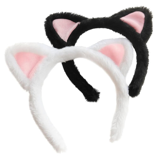 ajdvart Katzenohren Stirnband 2er-Pack – Plüschige, flauschige Haarbänder für Cosplay, Make-up, Yoga, Spa & Fotoprops – Einheitsgröße für die Meisten