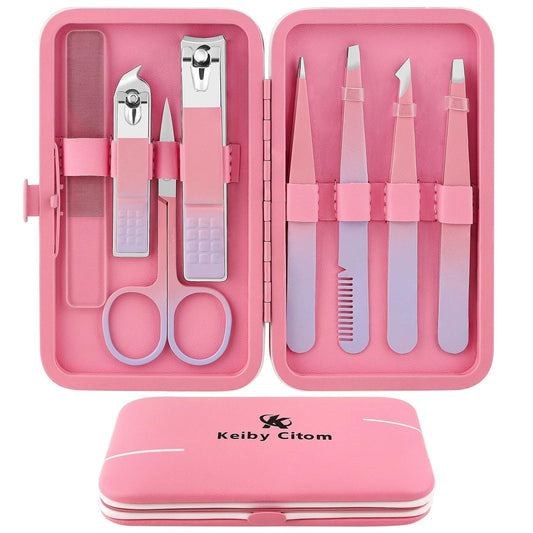 8-teiliges Pinzetten-Set für die Gesichtshaarentfernung bei Frauen, Präzisions-Augenbrauenpinzetten, Nagelknipser-Set für eingewachsene Haare – Pink