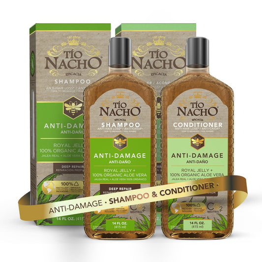 Tio Nacho Anti-Damage Shampoo & Conditioner Set mit Aloe Vera & Gelée Royale – Tiefenreparatur für trockenes, geschädigtes Haar, Spliss & Haarbruch – Keratinfreundliche Formel, 2x 414 ml