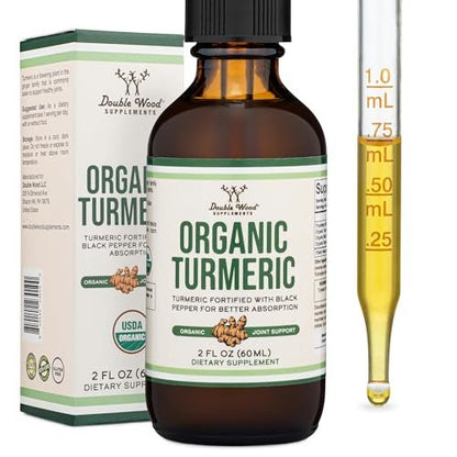 Bio Kurkuma Curcumin mit Schwarzem Pfeffer Tropfen – 1.180 mg, 60 Portionen, 2 Fl Oz – mit Ingwer, Rosmarin & Salbei – von Double Wood