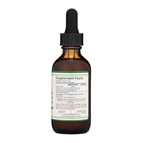 Bio Kurkuma Curcumin mit Schwarzem Pfeffer Tropfen – 1.180 mg, 60 Portionen, 2 Fl Oz – mit Ingwer, Rosmarin & Salbei – von Double Wood