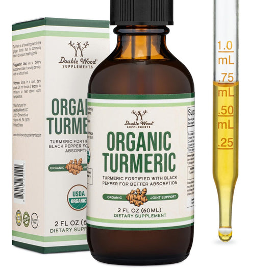 Bio Kurkuma Curcumin mit Schwarzem Pfeffer Tropfen – 1.180 mg, 60 Portionen, 2 Fl Oz – mit Ingwer, Rosmarin & Salbei – von Double Wood