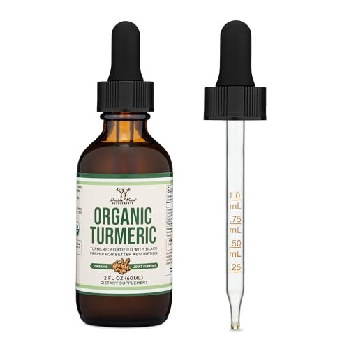 Bio Kurkuma Curcumin mit Schwarzem Pfeffer Tropfen – 1.180 mg, 60 Portionen, 2 Fl Oz – mit Ingwer, Rosmarin & Salbei – von Double Wood