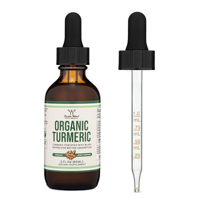 Bio Kurkuma Curcumin mit Schwarzem Pfeffer Tropfen – 1.180 mg, 60 Portionen, 2 Fl Oz – mit Ingwer, Rosmarin & Salbei – von Double Wood