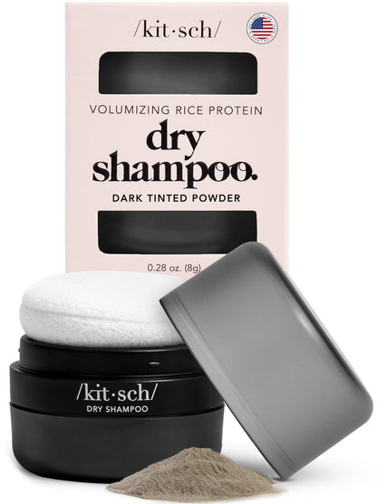 Kitsch Trockenshampoo-Pulver für dunkles Haar mit Reisprotein – unparfümiert, voluminisierend, ohne weißen Rückstand, nicht toxisch, ohne Aerosol, Bio, Reisegröße 8 g