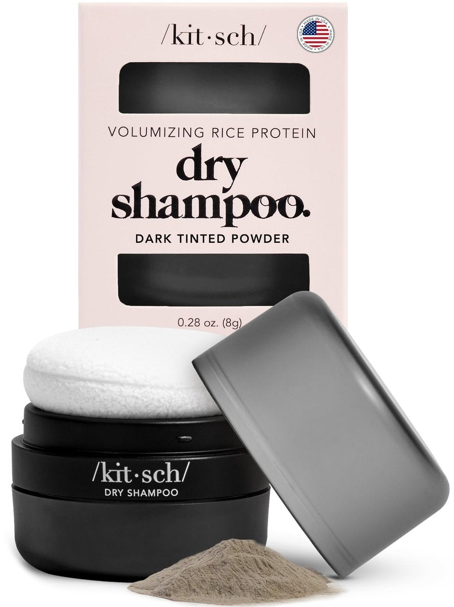 Kitsch Trockenshampoo-Pulver für dunkles Haar mit Reisprotein – unparfümiert, voluminisierend, ohne weißen Rückstand, nicht toxisch, ohne Aerosol, Bio, Reisegröße 8 g