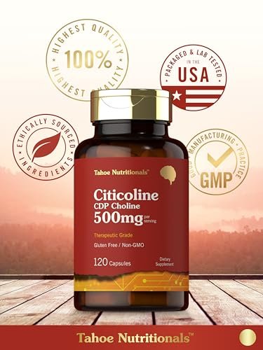Tahoe Nutritionals Citicolin Supplement | 500mg | 120 Kapseln | CDP-Cholin | Therapeutische Qualität | Non-GMO & Glutenfrei
