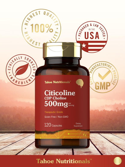 Tahoe Nutritionals Citicolin Supplement | 500mg | 120 Kapseln | CDP-Cholin | Therapeutische Qualität | Non-GMO & Glutenfrei