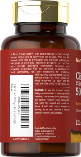 Tahoe Nutritionals Citicolin Supplement | 500mg | 120 Kapseln | CDP-Cholin | Therapeutische Qualität | Non-GMO & Glutenfrei