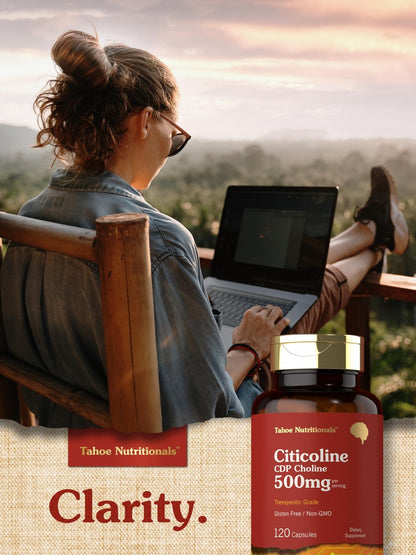 Tahoe Nutritionals Citicolin Supplement | 500mg | 120 Kapseln | CDP-Cholin | Therapeutische Qualität | Non-GMO & Glutenfrei