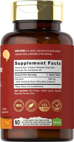 Tahoe Nutritionals Citicolin Supplement | 500mg | 120 Kapseln | CDP-Cholin | Therapeutische Qualität | Non-GMO & Glutenfrei
