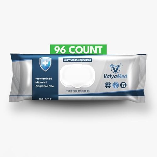 ValyaMed Körperpflegetücher für Erwachsene, XL für den ganzen Körper, Erwachsene und Senioren, Alkoholfrei, Parfümfrei, mit Vitamin E und Provitamin B5, 28 x 20 cm, 96 Tücher (Einzelpackung)
