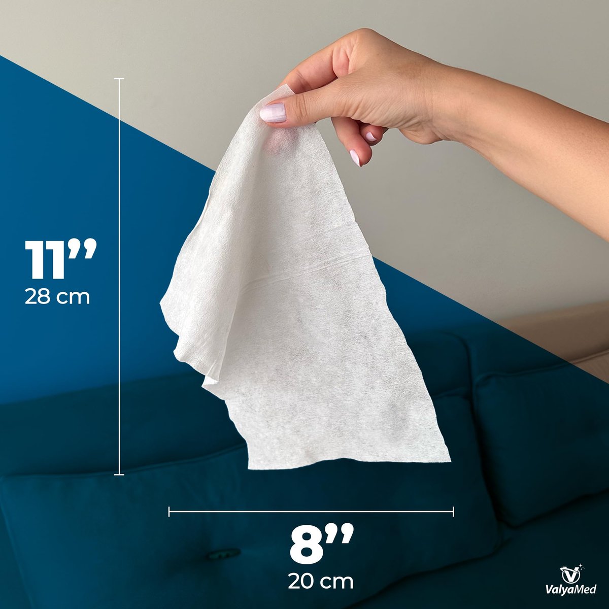 ValyaMed Körperpflegetücher für Erwachsene, XL für den ganzen Körper, Erwachsene und Senioren, Alkoholfrei, Parfümfrei, mit Vitamin E und Provitamin B5, 28 x 20 cm, 96 Tücher (Einzelpackung)