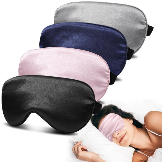 JroyJoy Seiden Schlafmasken - 4er Pack Superweiche Augenmaske für Damen & Herren - 100% Lichtdicht - Null Augeninnendruck - Schlafbrille mit verstellbarem Band - Reise-Augenabdeckung (Schwarz, Pink, Blau, Grau)