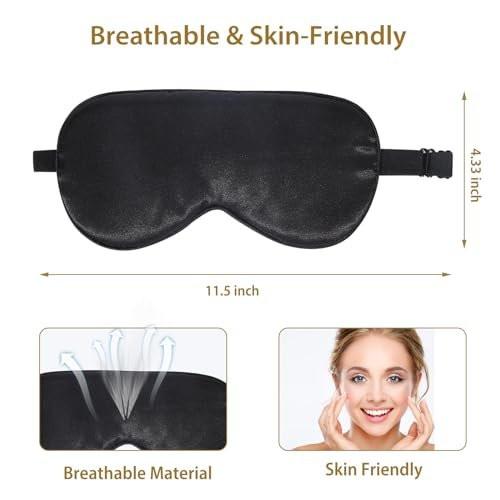 JroyJoy Seiden Schlafmasken - 4er Pack Superweiche Augenmaske für Damen & Herren - 100% Lichtdicht - Null Augeninnendruck - Schlafbrille mit verstellbarem Band - Reise-Augenabdeckung (Schwarz, Pink, Blau, Grau)