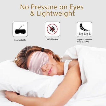 JroyJoy Seiden Schlafmasken - 4er Pack Superweiche Augenmaske für Damen & Herren - 100% Lichtdicht - Null Augeninnendruck - Schlafbrille mit verstellbarem Band - Reise-Augenabdeckung (Schwarz, Pink, Blau, Grau)