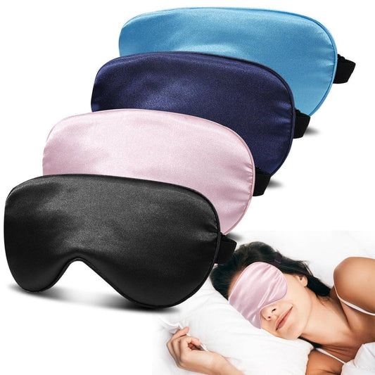 JroyJoy 4er-Pack Superweiche Seiden-Schlafmaske – 100% Lichtundurchlässig, Null Augeninnendruck, Schlafbrille mit verstellbarem Band, Reise-Augenabdeckung (Schwarz & Pink & Blau & Hellblau)
