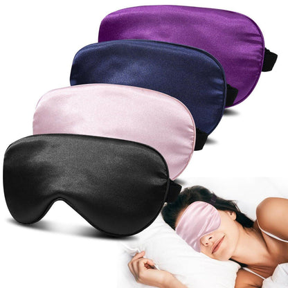 JroyJoy 4er-Pack Seiden Schlafmaske – 100% Lichtundurchlässig, Null Augeninnendruck, Schlafbrille mit Verstellbarem Band, Super Weiche Reise-Augenabdeckung (Schwarz, Pink, Blau, Lila)