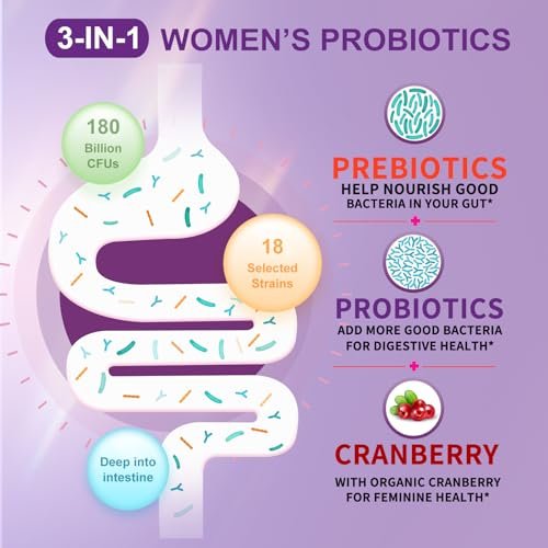 OMOGS Frauen Probiotikum 180 Milliarden KBE, 18 Stämme mit organischen Präbiotika, Cranberry-Extrakt, D-Mannose & Verdauungsenzyme – für Verdauung, Immunsystem, pH-Gleichgewicht & Harnwegsgesundheit, 90 Kapseln