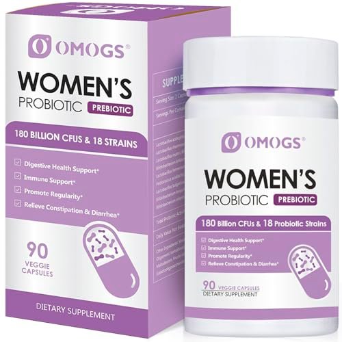 OMOGS Frauen Probiotikum 180 Milliarden KBE, 18 Stämme mit organischen Präbiotika, Cranberry-Extrakt, D-Mannose & Verdauungsenzyme – für Verdauung, Immunsystem, pH-Gleichgewicht & Harnwegsgesundheit, 90 Kapseln
