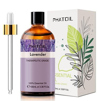 Lavendel 3,38 fl.oz Ätherisches Öl, PHATOIL Aromatherapie-Öl für Diffuser, Luftbefeuchter, Perfekt für DIY Seife, Kerzen, Badebomben (100ml)