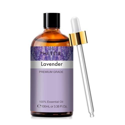Lavendel 3,38 fl.oz Ätherisches Öl, PHATOIL Aromatherapie-Öl für Diffuser, Luftbefeuchter, Perfekt für DIY Seife, Kerzen, Badebomben (100ml)