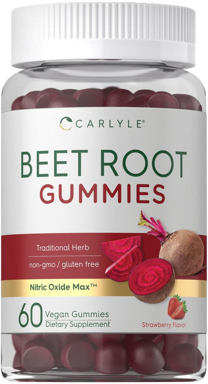 Carlyle Rote-Bete-Gummis | 60 Stück | Extrakt mit schwarzem Pfeffer und Vitamin C | für Männer & Frauen | Beta Vulgaris | Erdbeergeschmack | Vegan, Nicht-GVO und Glutenfrei