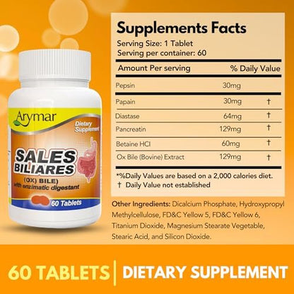 Arymar Sales Biliares Ox Galle mit Verdauungsenzymen 60 Tabletten