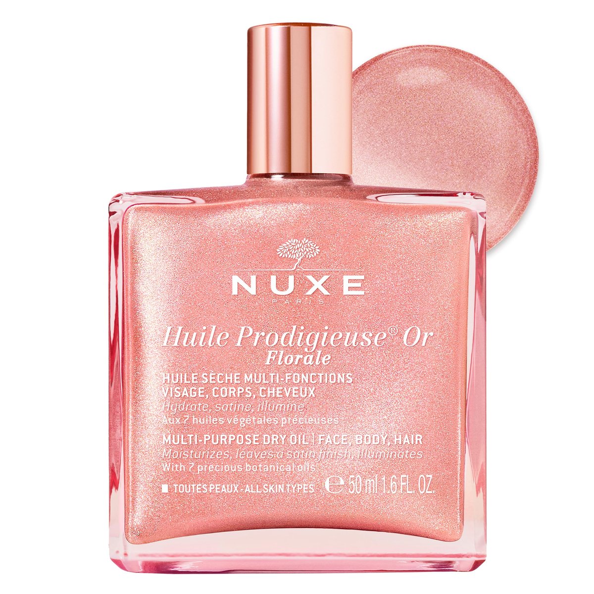 Nuxe Huile Prodigieuse Floral Shimmering Multi Purpose Dry Oil für Gesicht und Körper – Luxuriöser Glanz und Feuchtigkeit, 50 ml